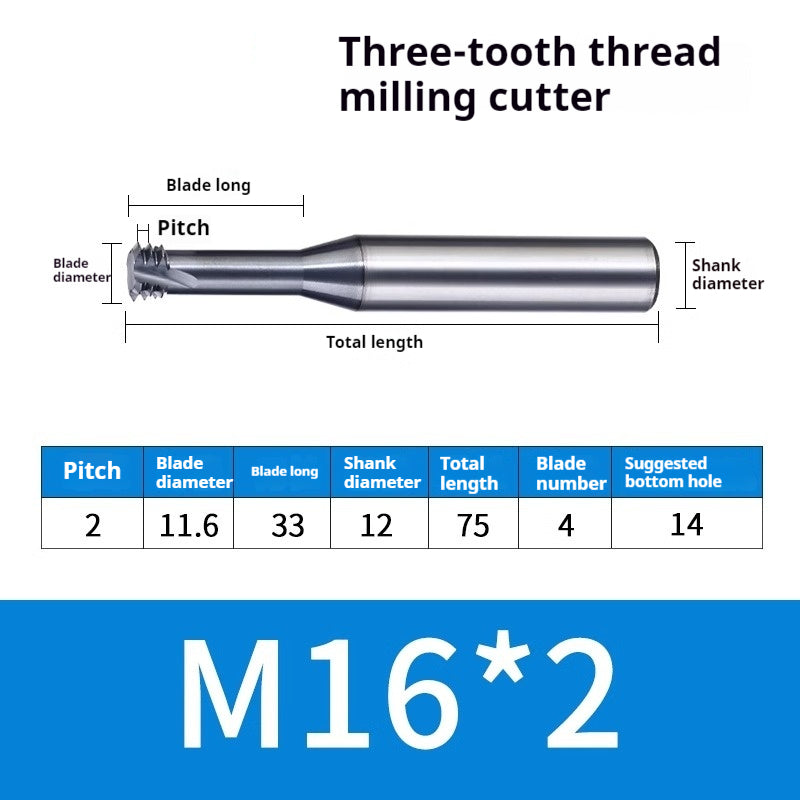 2034-65° three-tooth thread milling cutter, tungsten steel alloy end mill, tooth milling cutter, three-edged coating, M2M3M4M6 CNC cutter Shandong Denso Pricision Tools Co.,Ltd.